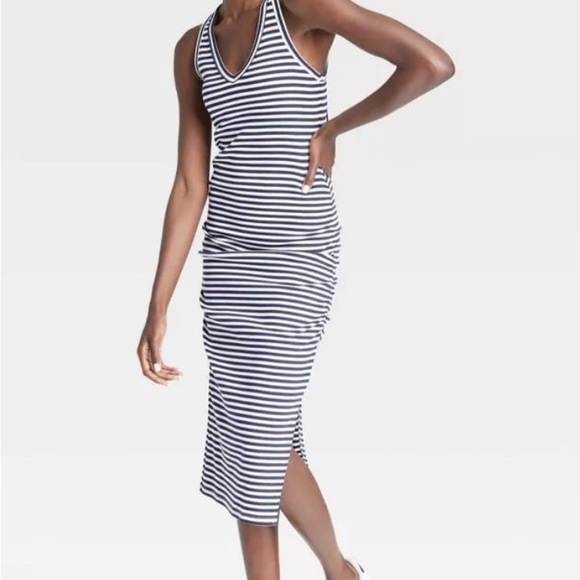 a new day Dresses & Skirts - A New Day White and Blue Sleeveless V-Neck Bodycon Maxi Dress